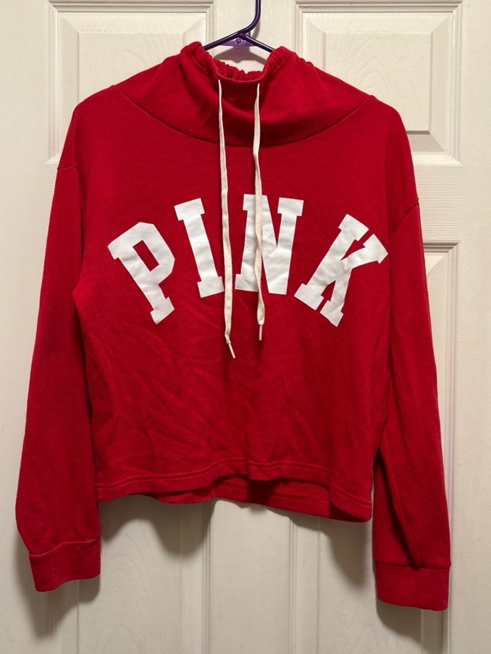 Victoria's Secret PINK Red Cropped Pullover Hoodie with White Logo